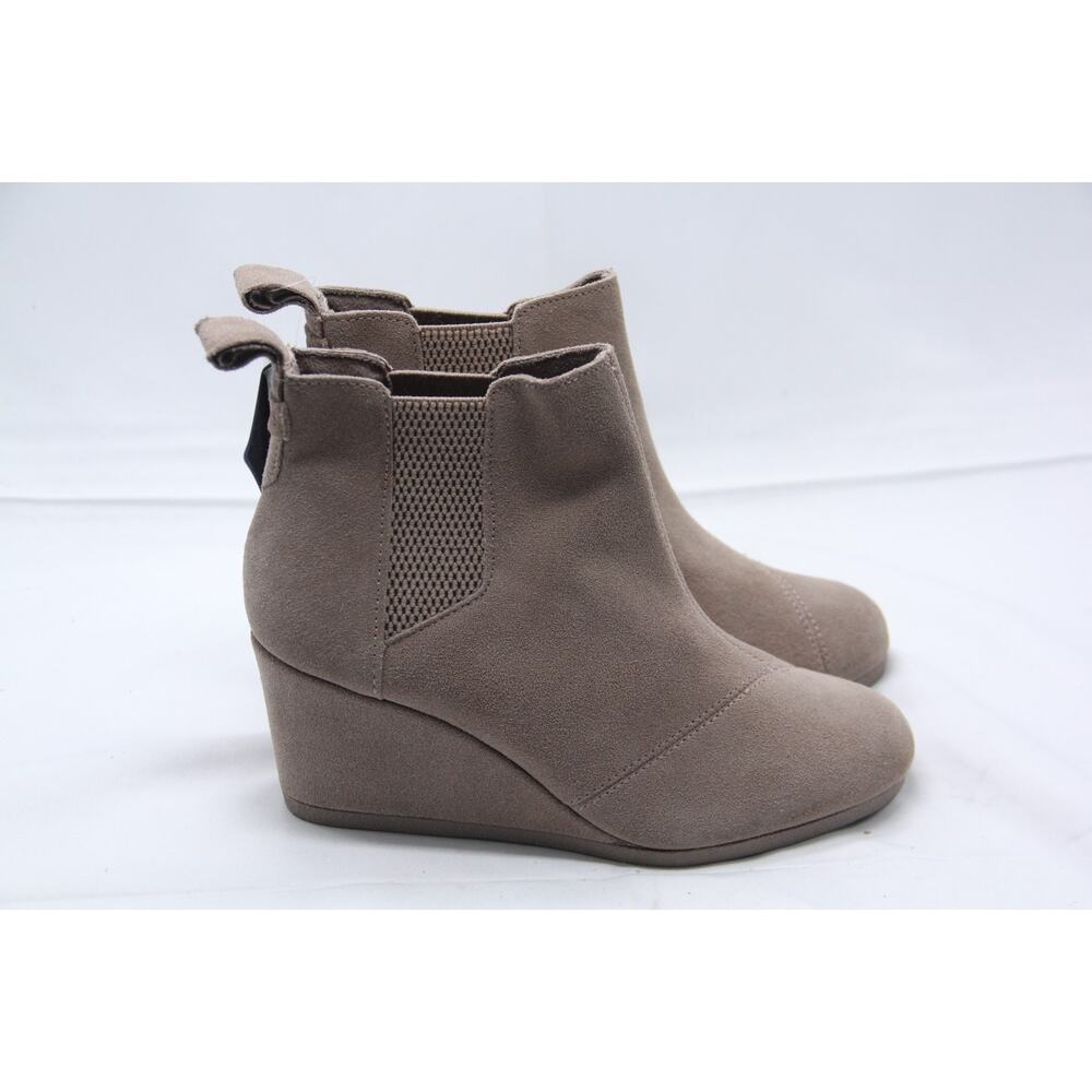 Toms Kayley Wedge Boots Womens Size 6.5 Brown Chelsea Brown Suede Ankle Booties